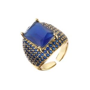 NAVY GOLD CZ ADJUSTABLE STATEMENT RING